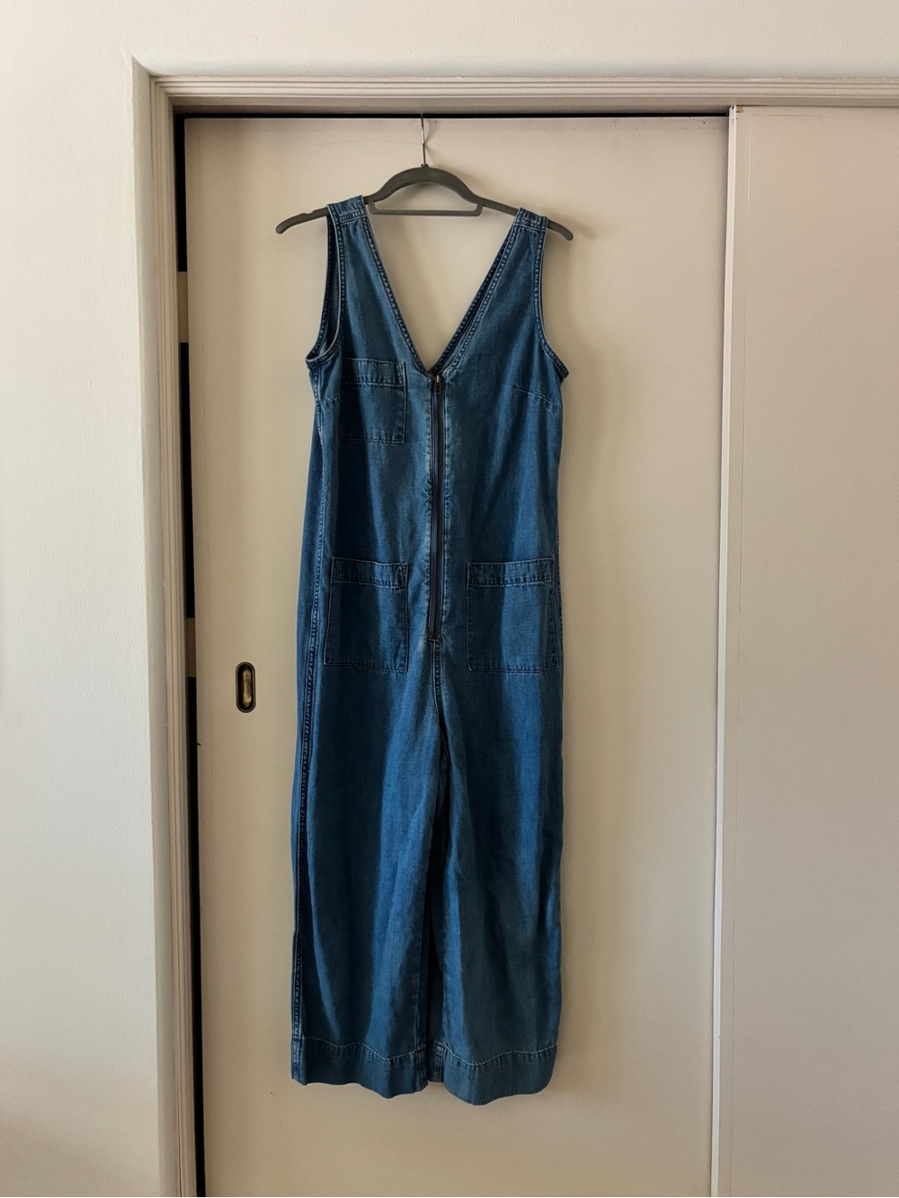 Madewell Denim V-Neck Zipper Jumpsuit - Blue